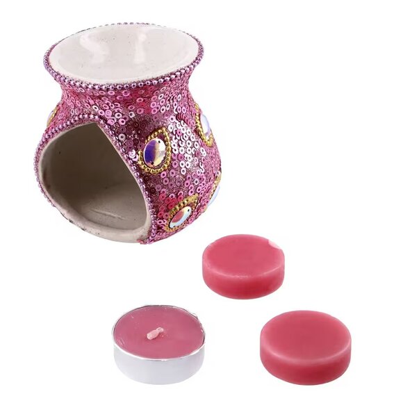 Unbranded Other - Final Price New Pink Peacock Print Ceramic Wax Tart Burner Set